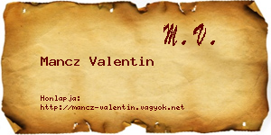 Mancz Valentin névjegykártya